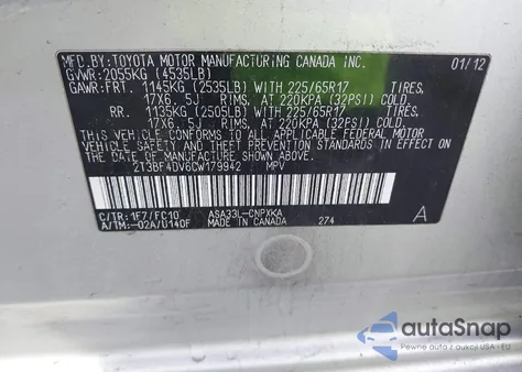 2012 Toyota Rav4 from USA, damaged, VIN 2T3BF4DV6CW179942